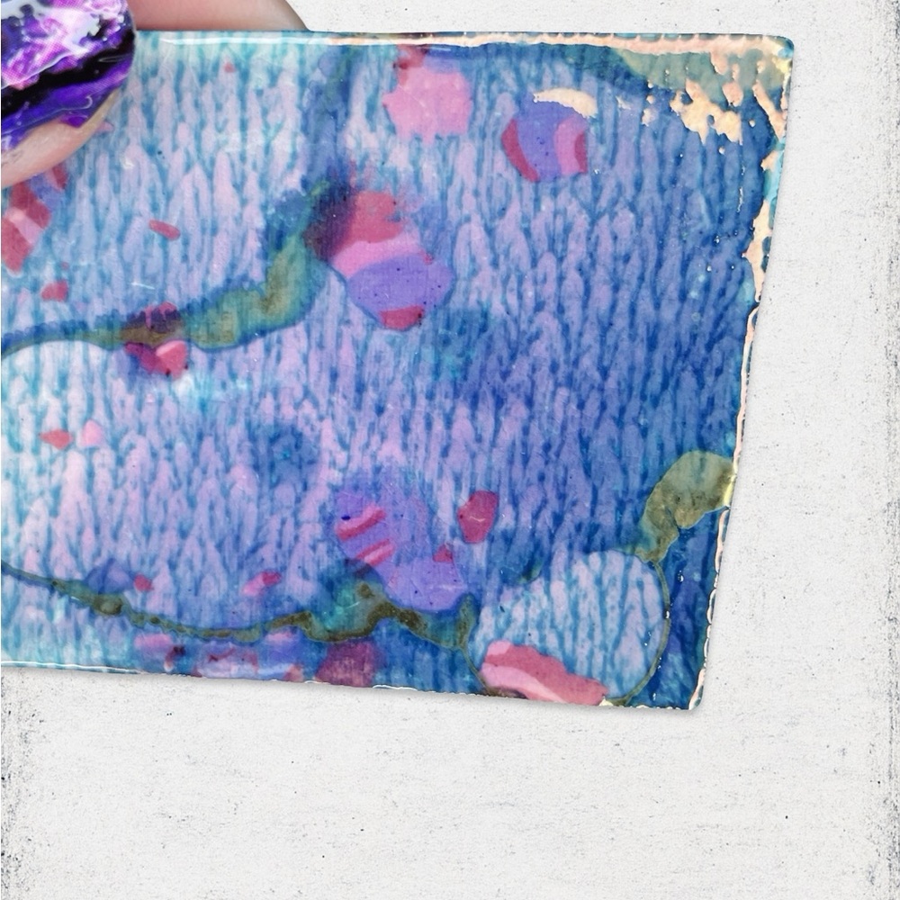 595u. Blue and Purple Art Ceramic Brooch - Picture 3 of 5